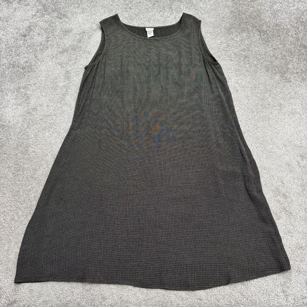 Eileen Fisher Sleeveless Shift Midi Tank Dress Women Medium Black Grid Check